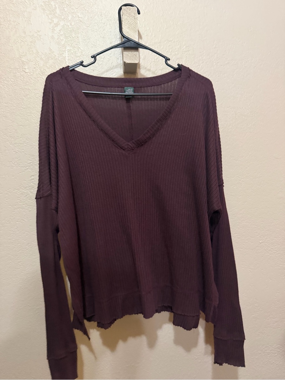 wild fable Ribbed V-Neck Long Sleeve Top - Plum